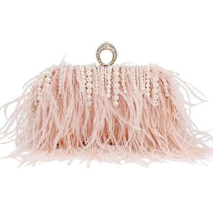 Ostrich Feather & Pearl Ring Clutch