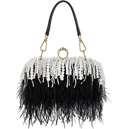 Ostrich Feather & Pearl Ring Clutch