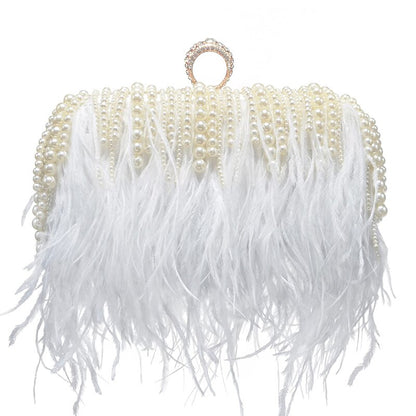 Ostrich Feather & Pearl Ring Clutch