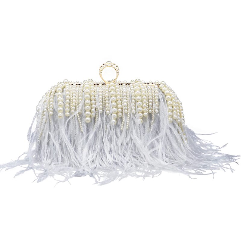 Ostrich Feather & Pearl Ring Clutch