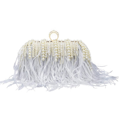 Ostrich Feather & Pearl Ring Clutch