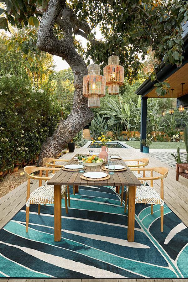 Washable Outdoor Ombra Teal Rug